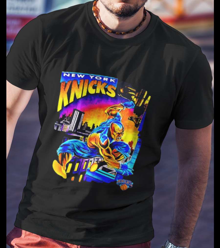 New York Knicks Superhero Action Skyline Scene T-Shirt