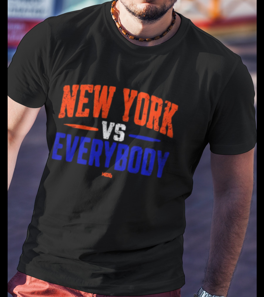 New York Vs Everybody Bold Red White Blue Distressed T-Shirt