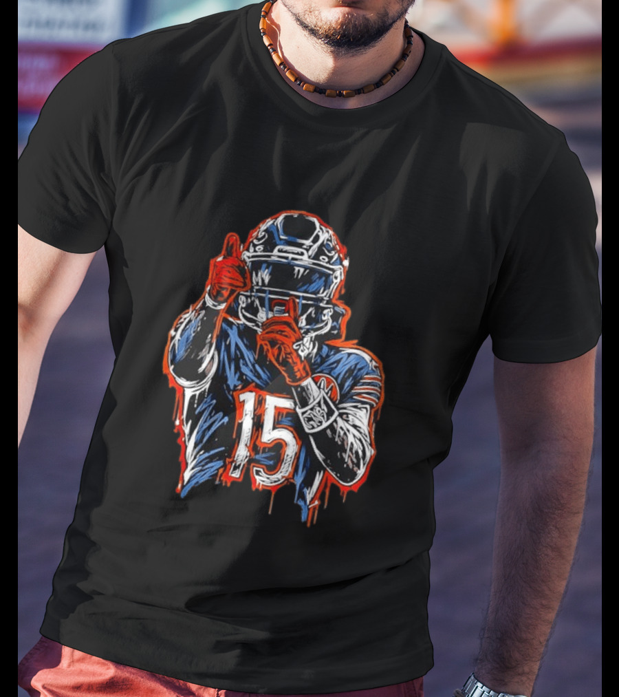 Rome Odunze Chicago Bears Number 15 Football Art Quietly Building T-Shirt