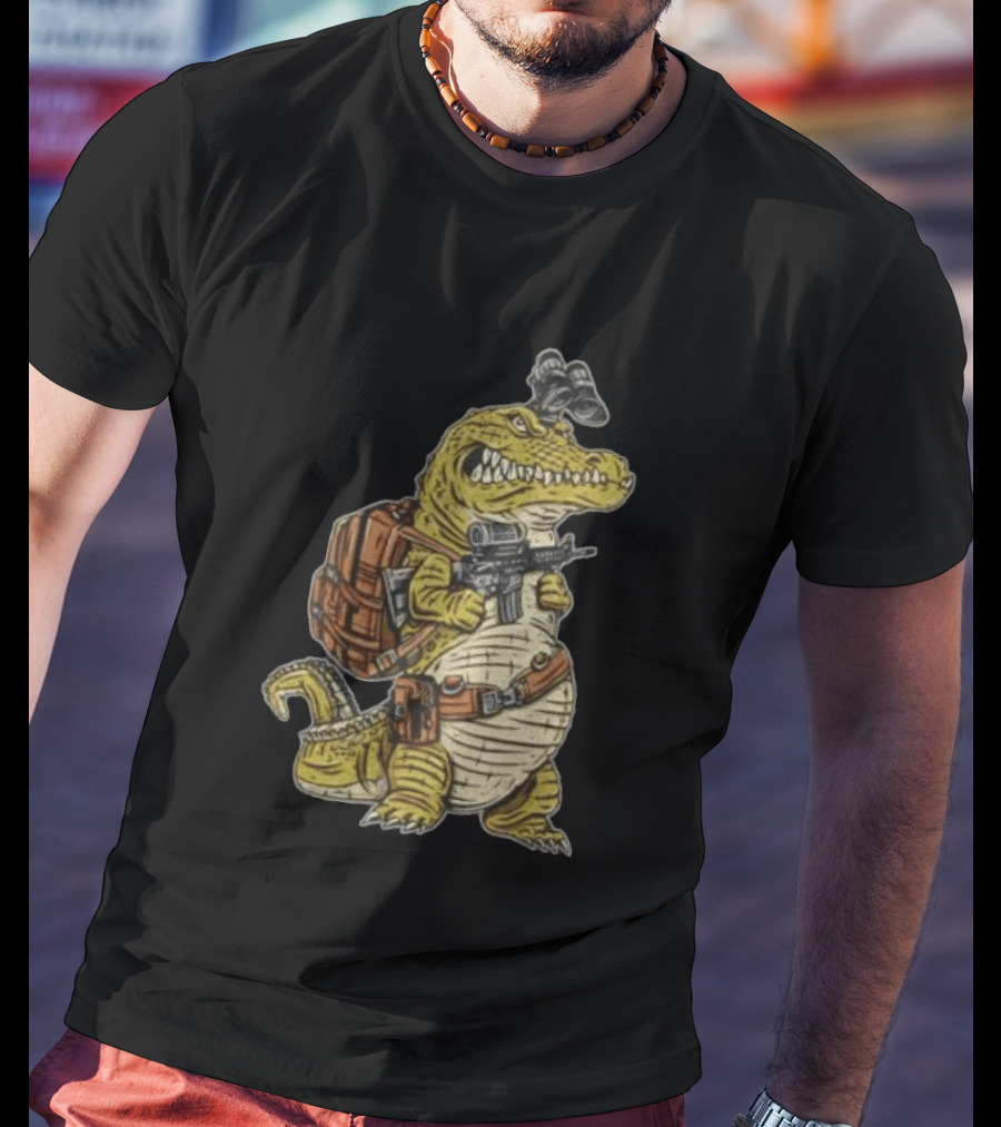 Tactical Alligator With Firearm And Backpack T-Shirt