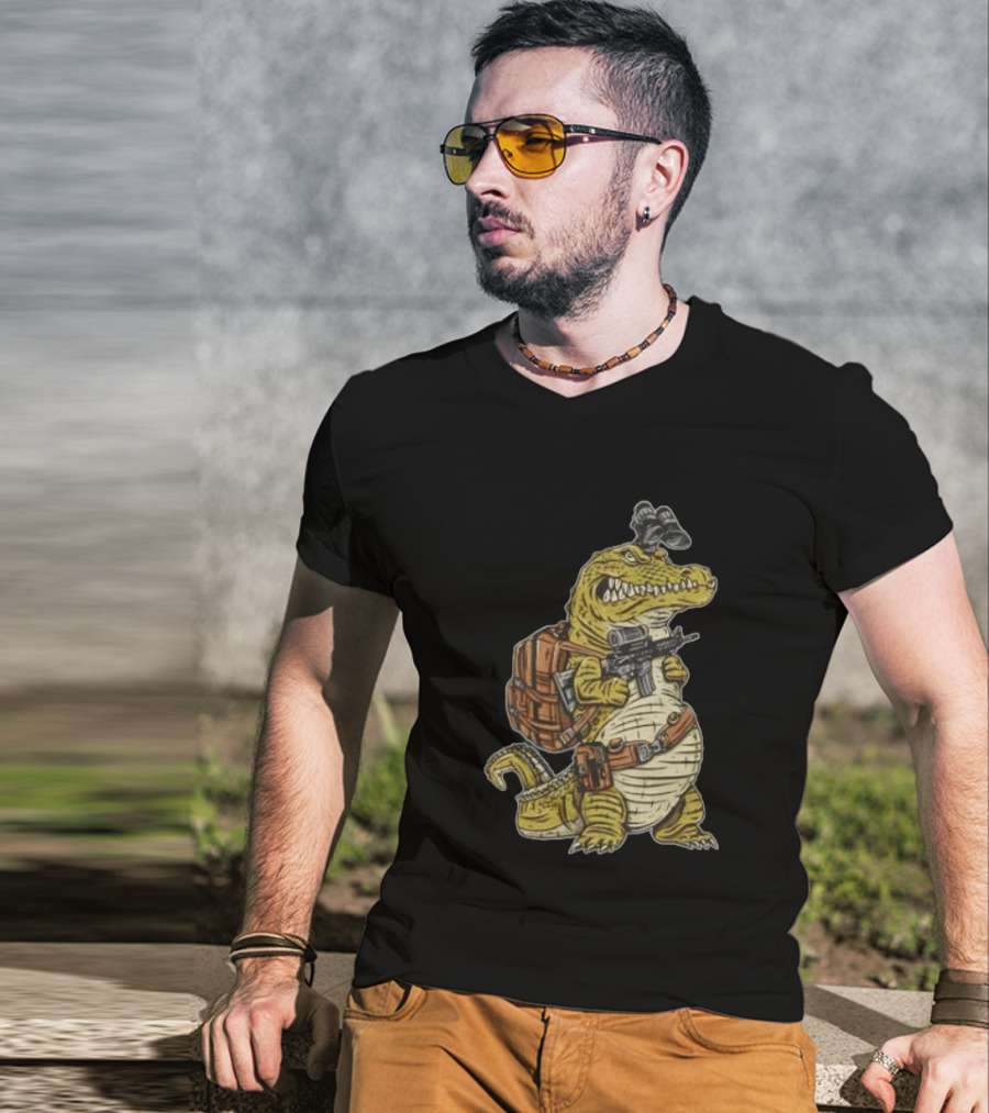 Tactical Alligator With Firearm And Backpack T-Shirt