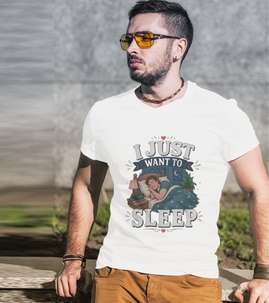 I Just Want To Sleep Cozy Bed Nighttime Scene T-Shirt