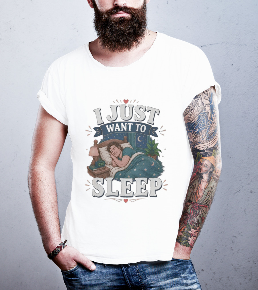 I Just Want To Sleep Cozy Bed Nighttime Scene T-Shirt