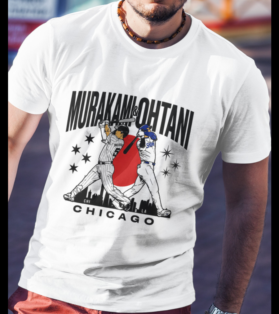 Murakami Ohtani Chicago LA Baseball Rivalry Japan Red Sun Skyline T-Shirt