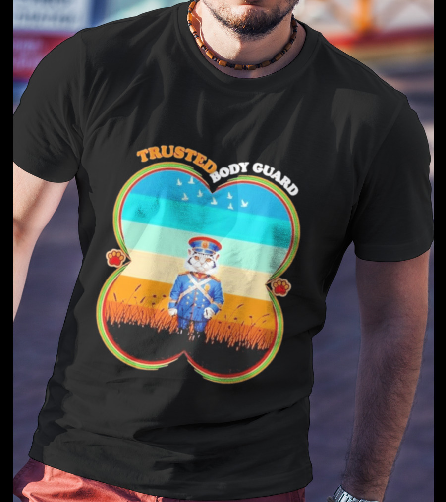 Trusted Body Guard Cat In Uniform With Sunset And Bird T-Shirt