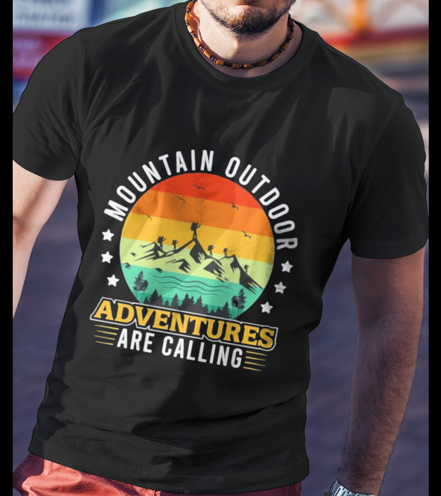 Mountain Outdoor Adventures Are Calling Vintage Sunset Hiking T-Shirt
