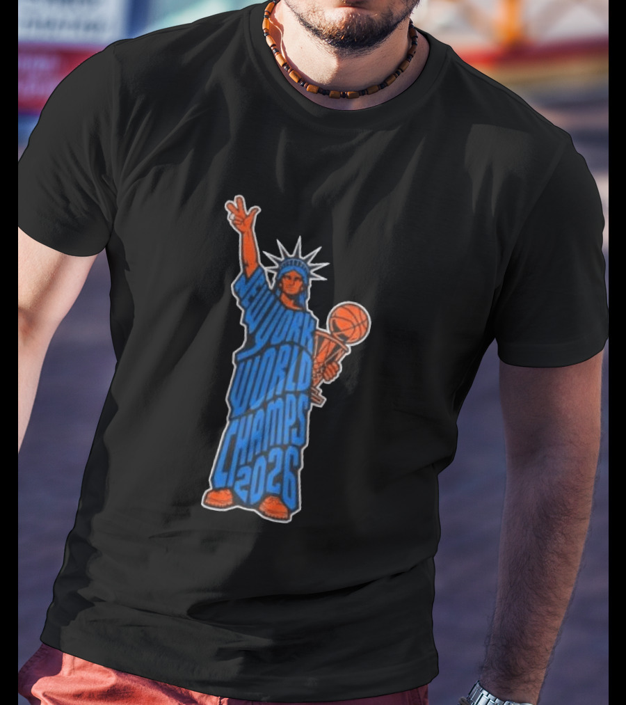 New York Knicks Statue Of Liberty World Champs 2026 Trophy T-Shirt