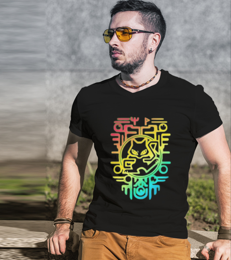 Og Ancient Mew And Mewtwo Pokemon Holographic Hieroglyphic T-Shirt