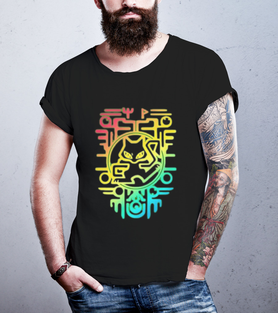 Og Ancient Mew And Mewtwo Pokemon Holographic Hieroglyphic T-Shirt