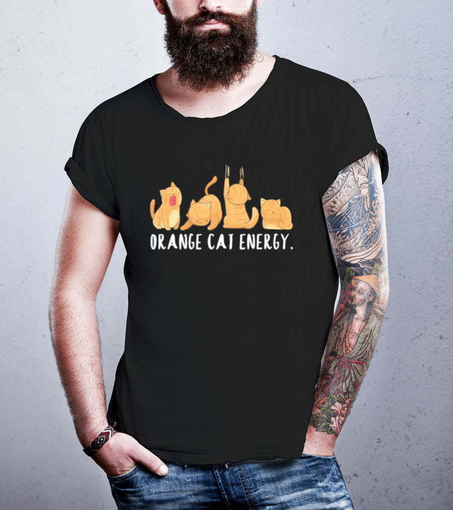 Orange Cat Energy Playful Whimsical Feline Vibes T-Shirt