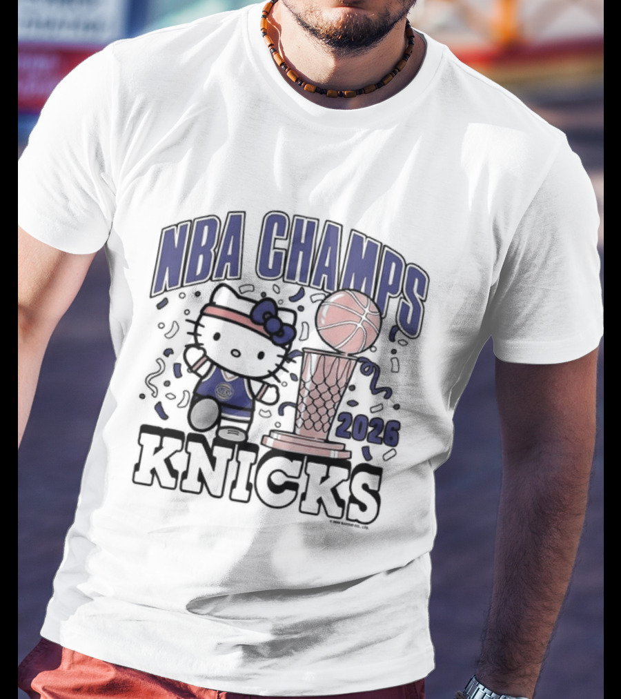 NBA Champs 2026 Knicks Hello Kitty Basketball Celebration T-Shirt