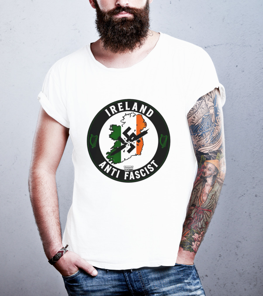 Ireland Anti Fascist Map Design With Tri Color Stripes And Crossed Out T-Shirt