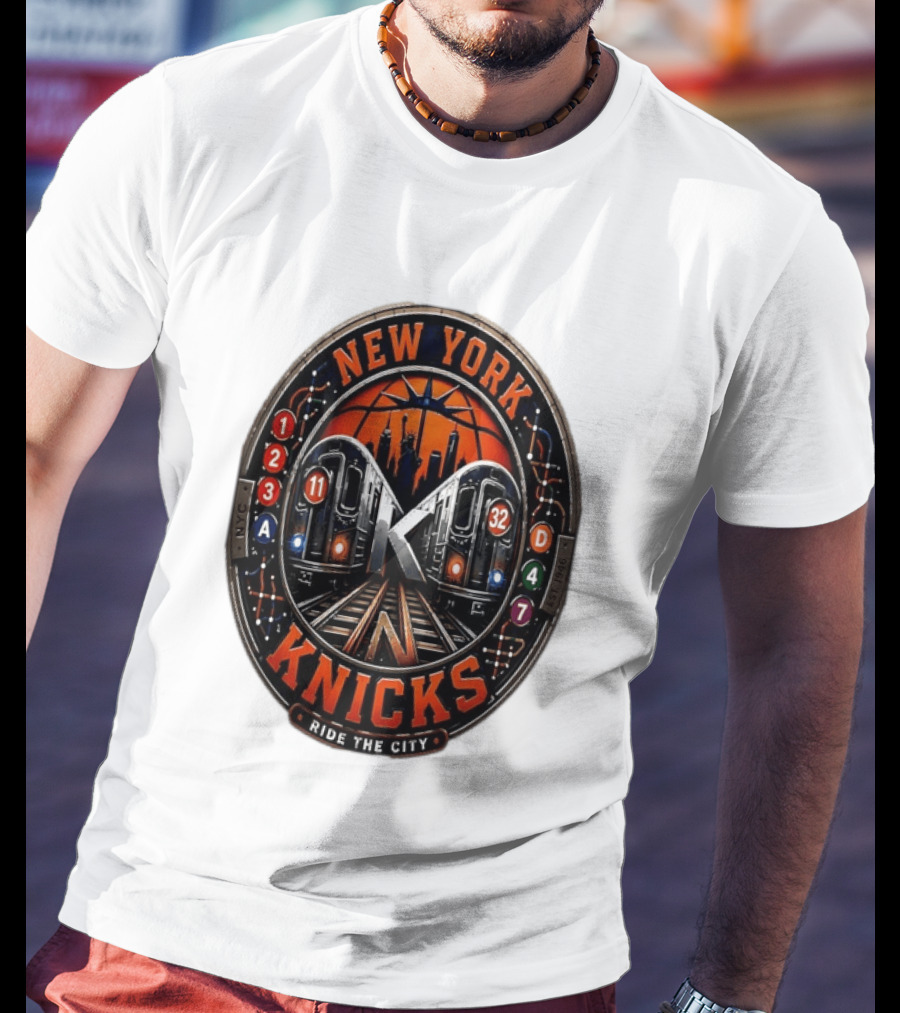 New York Knicks Ride The City Subway Basketball Skyline T-Shirt