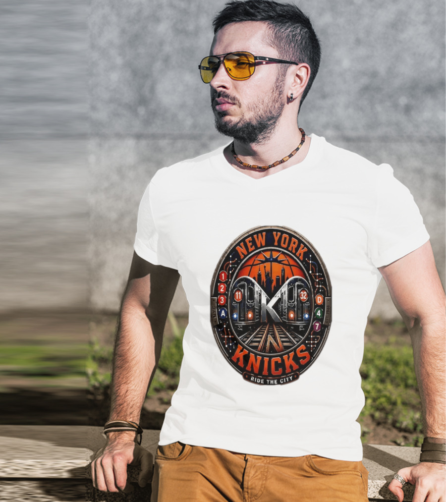 New York Knicks Ride The City Subway Basketball Skyline T-Shirt
