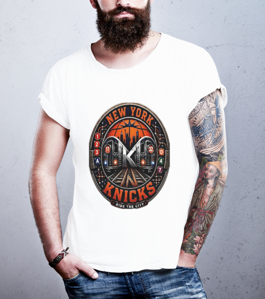 New York Knicks Ride The City Subway Basketball Skyline T-Shirt