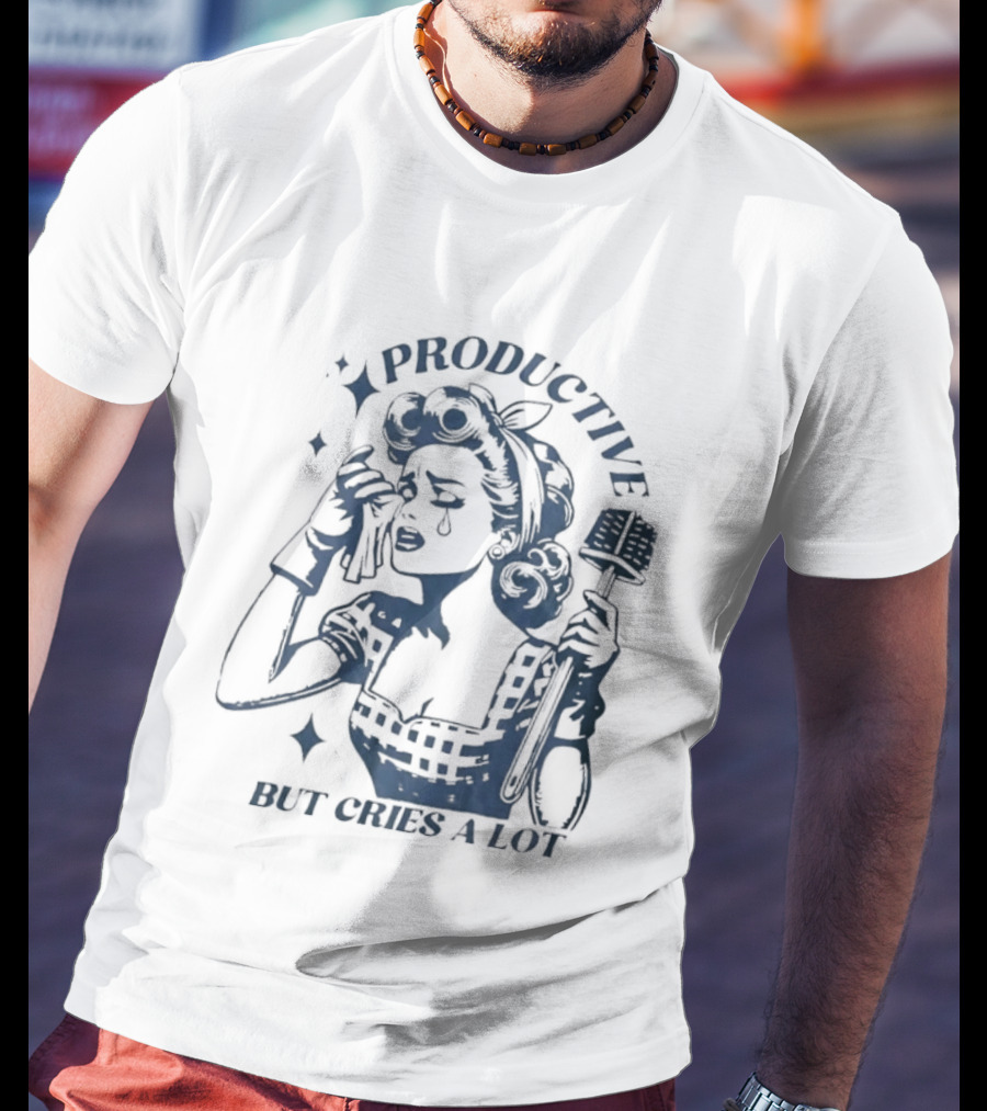 Productive But Cries A Lot Retro Housewife Aesthetic T-Shirt