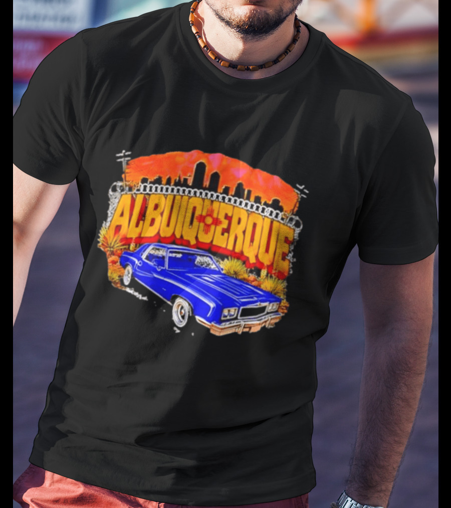 Albuquerque New Mexico Classic Car Skyline Desert Landscape T-Shirt