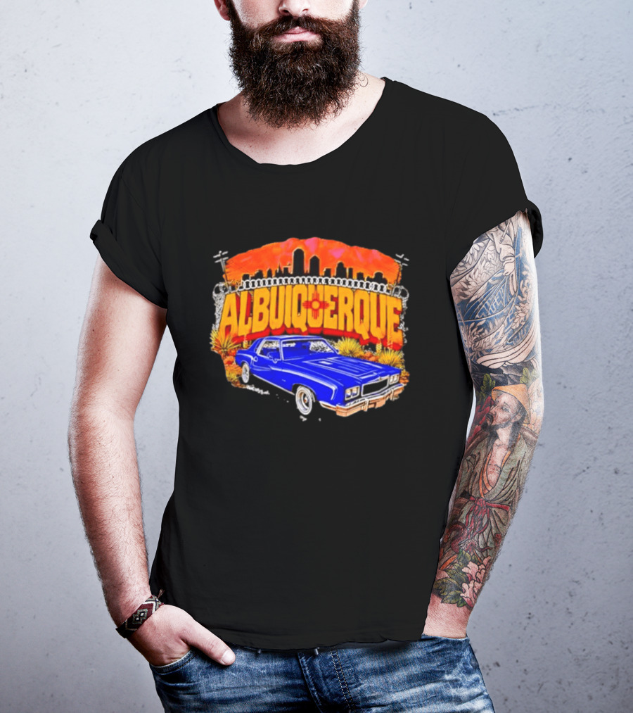 Albuquerque New Mexico Classic Car Skyline Desert Landscape T-Shirt