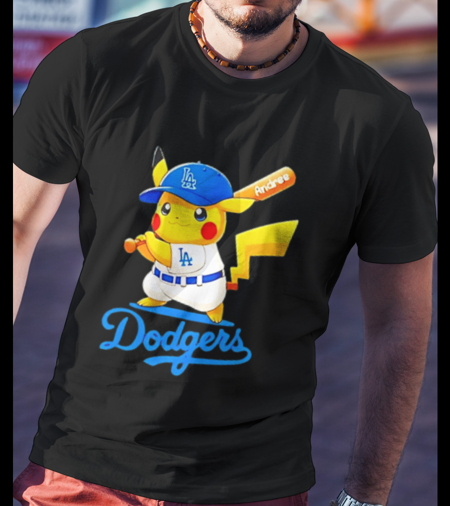 Andree Pikachu Dodgers LA Baseball Batting T-Shirt