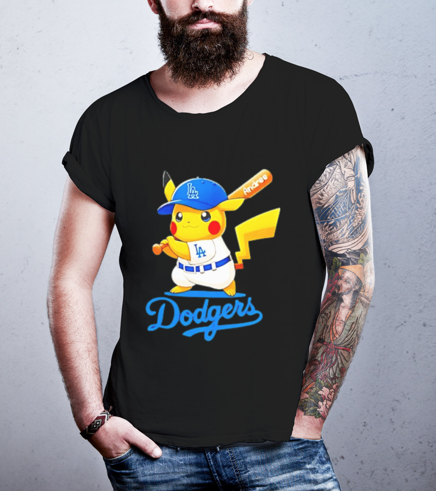 Andree Pikachu Dodgers LA Baseball Batting T-Shirt