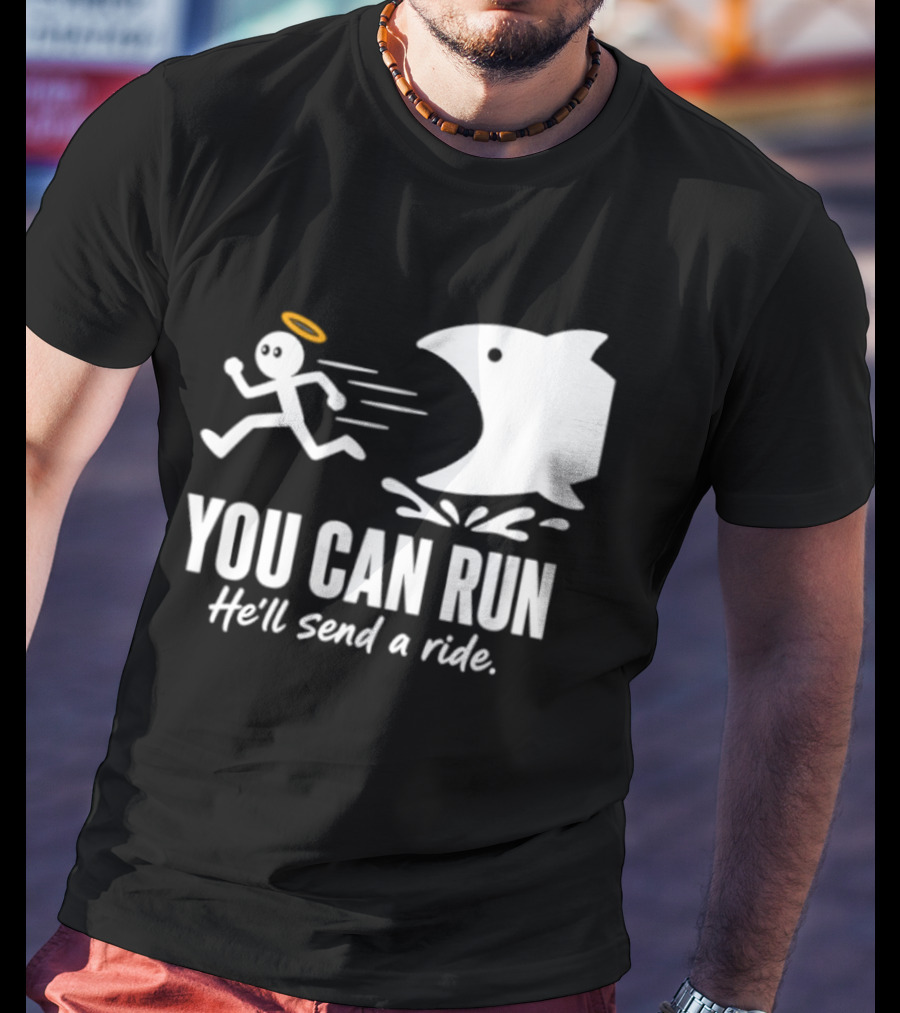 Angel Fleeing Shark You Can Run He'll Send A Ride Humor T-Shirt