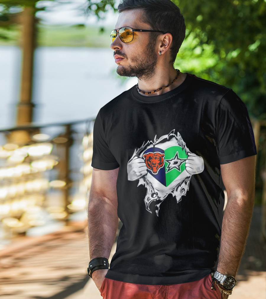 Chicago Bears Dallas Stars Heart Ripping Skin T-Shirt