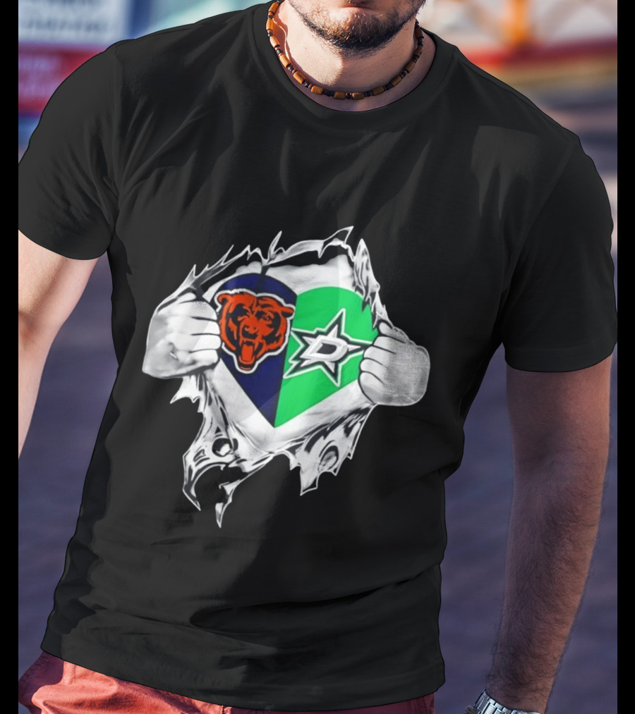 Chicago Bears Dallas Stars Heart Ripping Skin T-Shirt