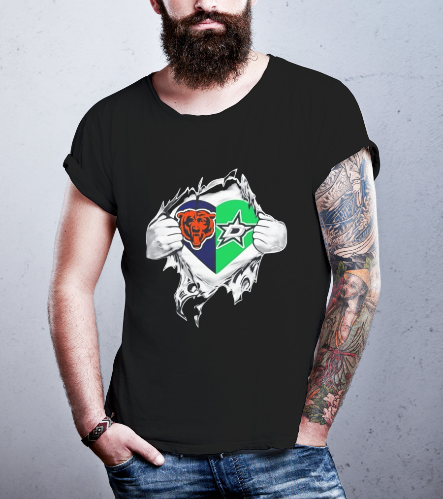 Chicago Bears Dallas Stars Heart Ripping Skin T-Shirt