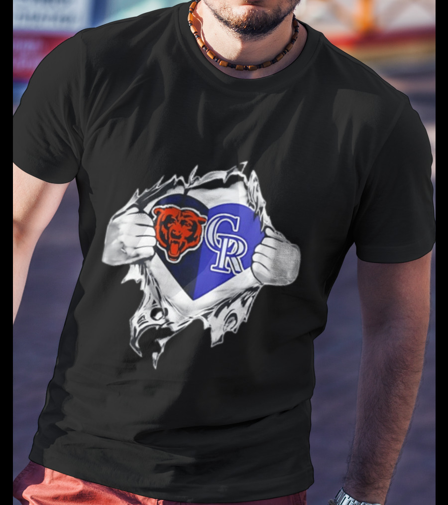 Chicago Bears Colorado Rockies Heart Ripping Open T-Shirt