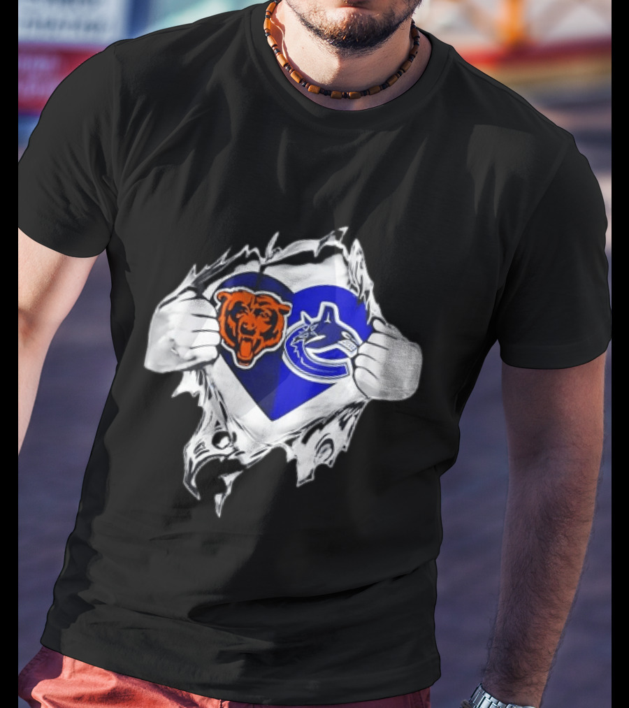 Chicago Bears Vancouver Canucks Heart Ripped Open Chest Sports Fans T-Shirt