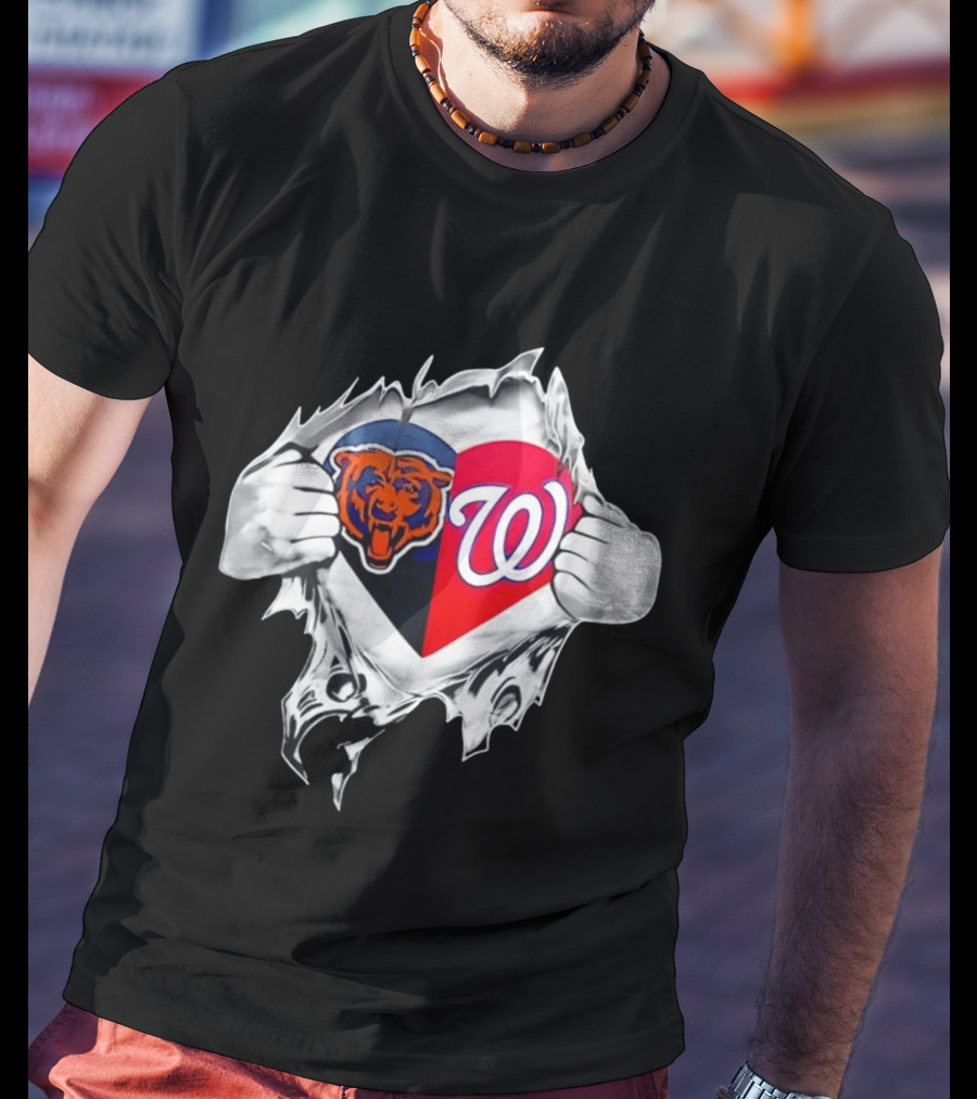 Chicago Bears Washington Nationals Heart Hands Fan Art Image T-Shirt