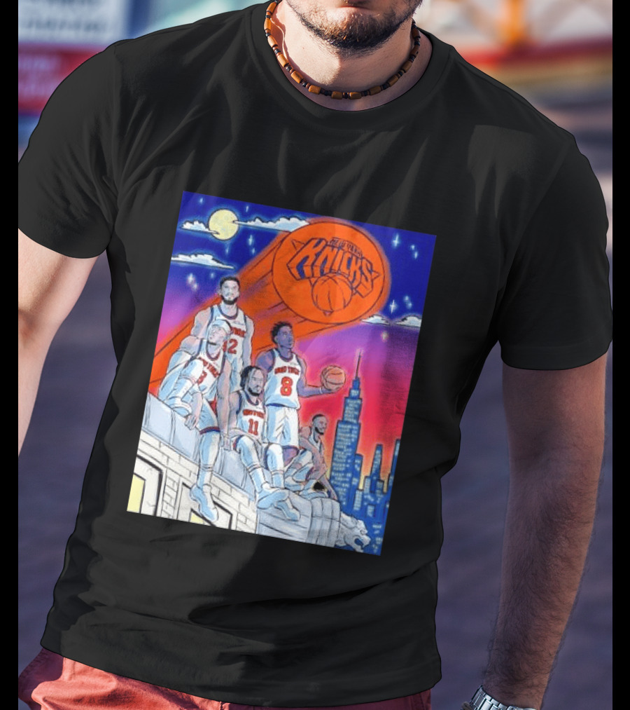 New York Knicks Jalen Brunson Julius Randle Mikal Bridges Basketball City Skyline T-Shirt