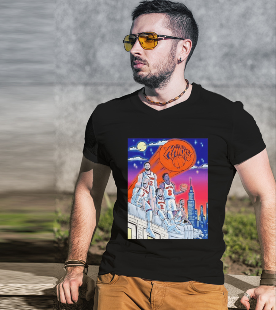 New York Knicks Jalen Brunson Julius Randle Mikal Bridges Basketball City Skyline T-Shirt