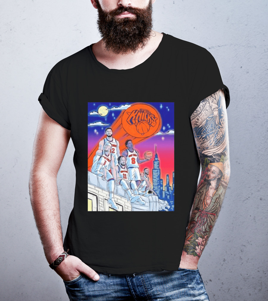 New York Knicks Jalen Brunson Julius Randle Mikal Bridges Basketball City Skyline T-Shirt