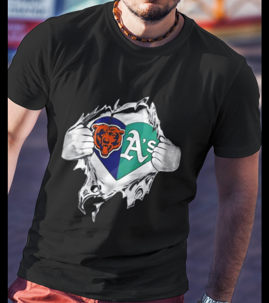 Chicago Bears Heart Oakland A's Fan Blend T-Shirt