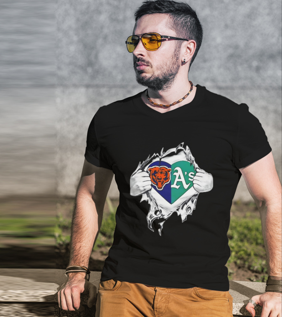 Chicago Bears Heart Oakland A's Fan Blend T-Shirt