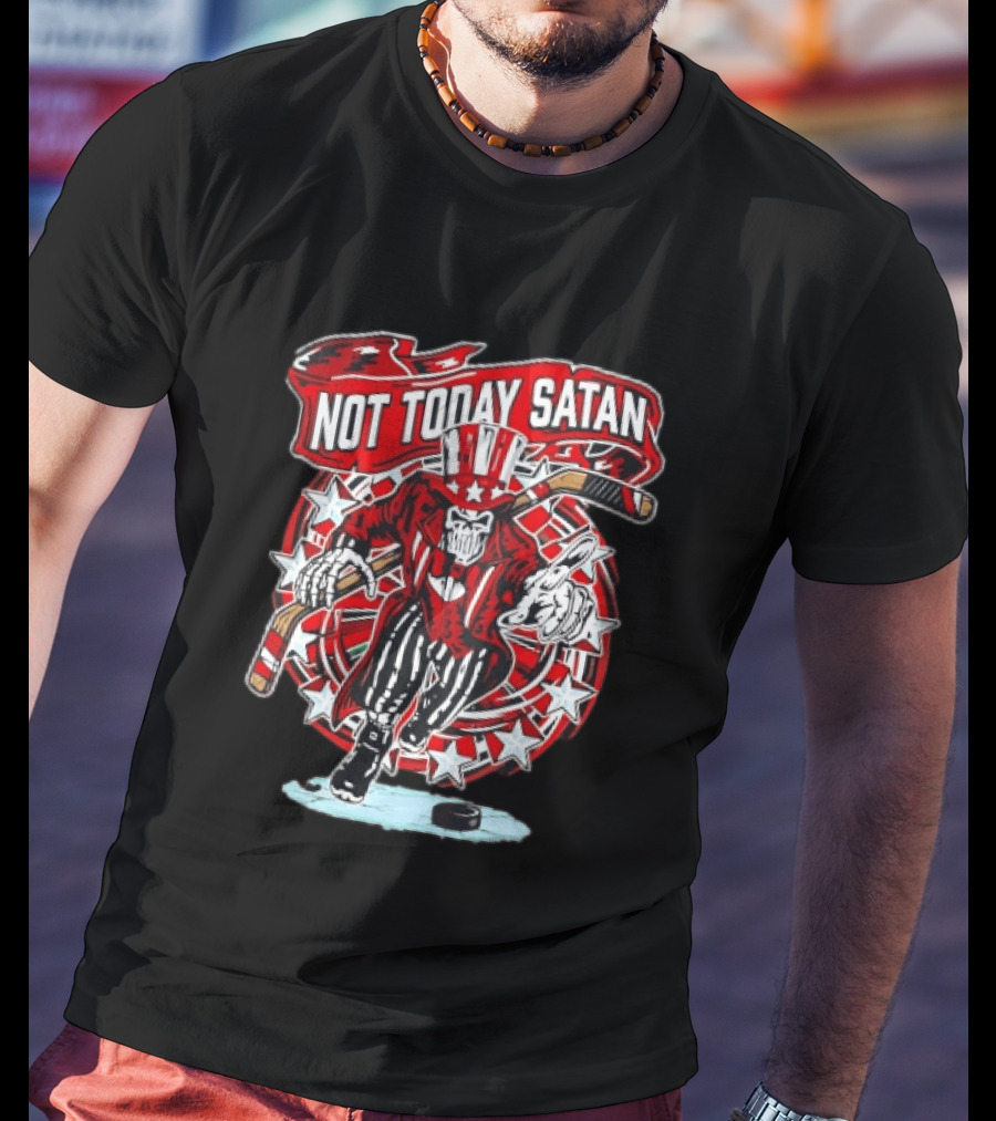 Not Today Satan Uncle Sam Skeleton Ice Hockey Player T-Shirt