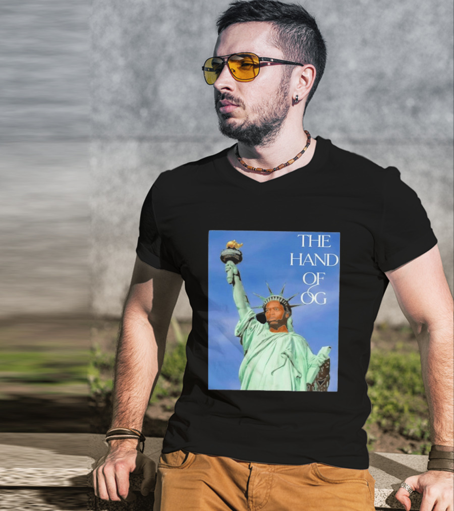 OG Anunoby New York Knicks The Hand Of OG Statue Liberty Fusion T-Shirt