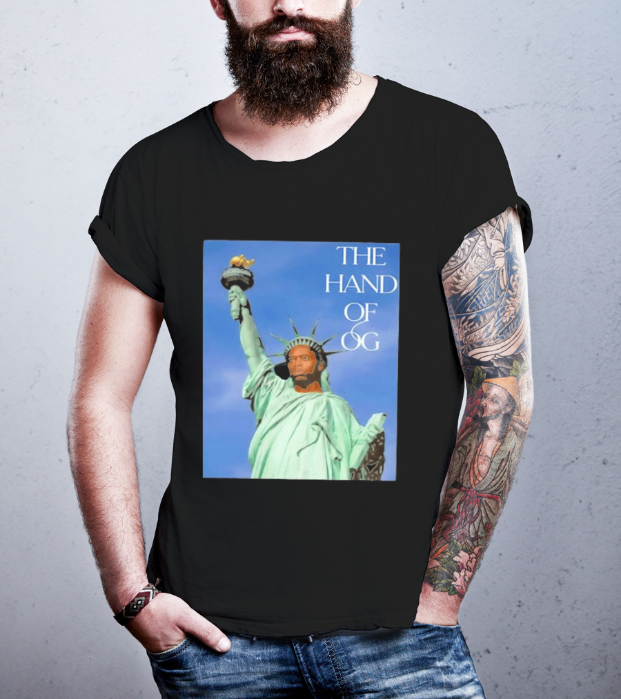 OG Anunoby New York Knicks The Hand Of OG Statue Liberty Fusion T-Shirt