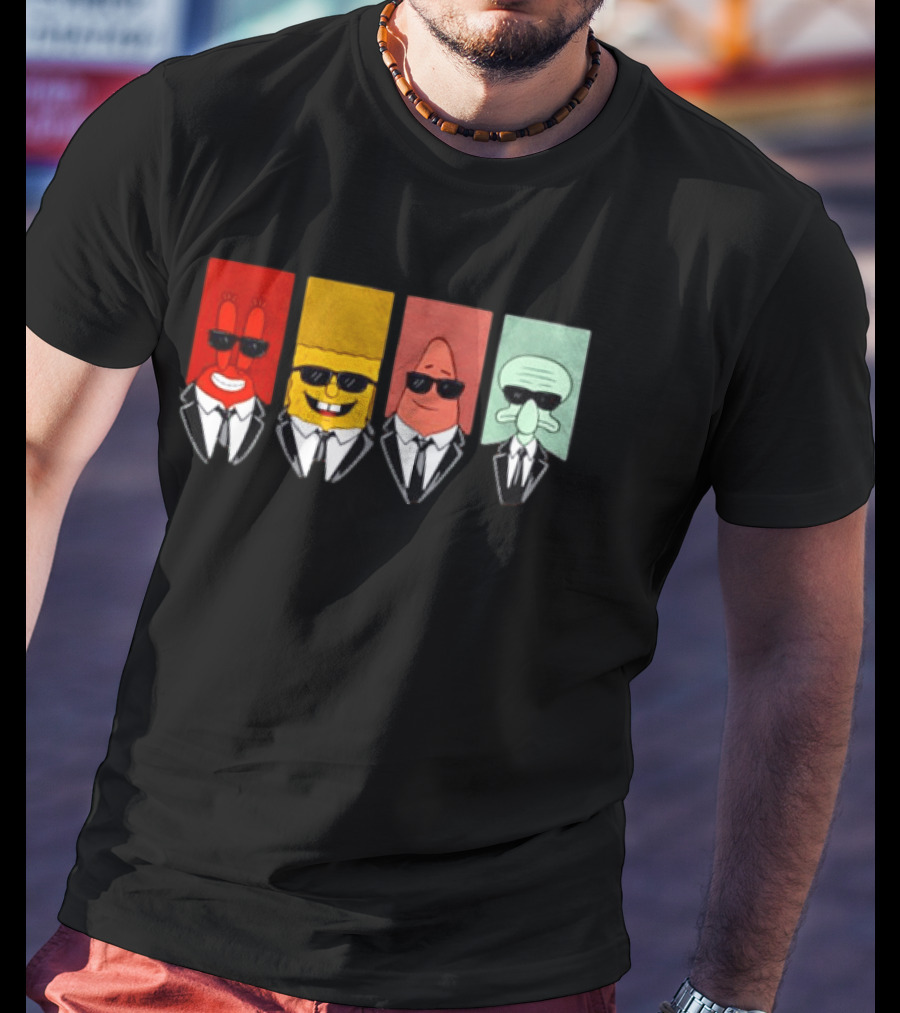 Reservoir Dogs Cartoon Black Suit Sunglasses SpongeBob T-Shirt