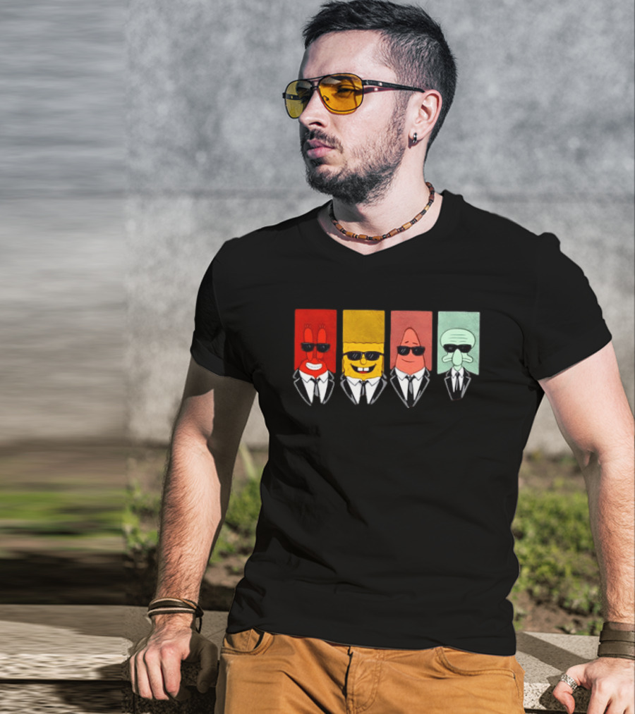 Reservoir Dogs Cartoon Black Suit Sunglasses SpongeBob T-Shirt