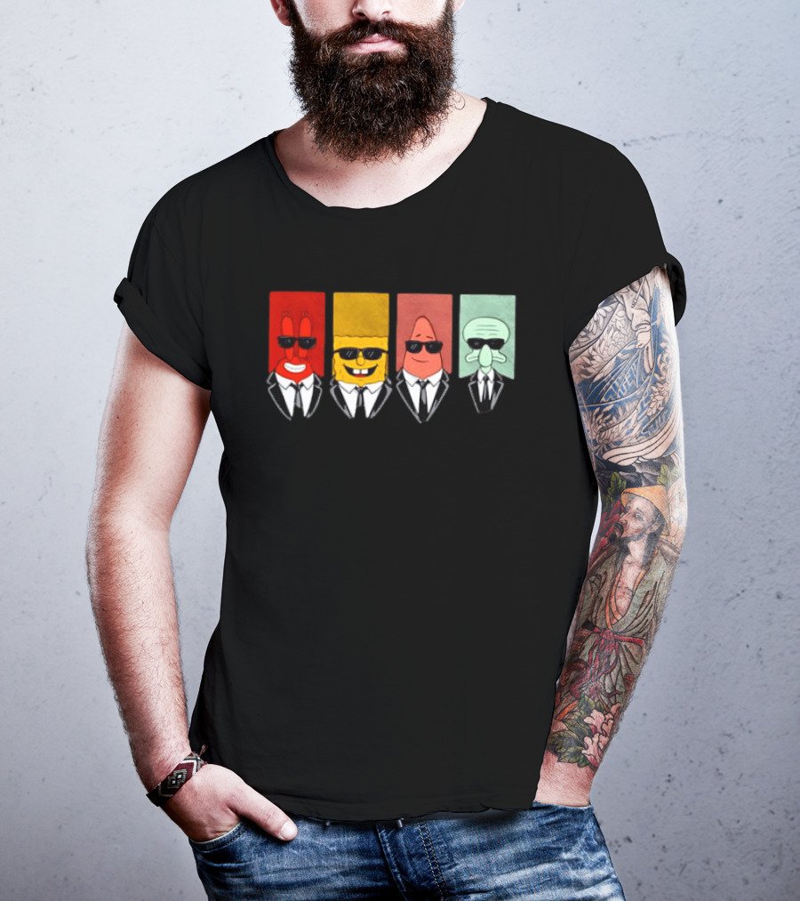 Reservoir Dogs Cartoon Black Suit Sunglasses SpongeBob T-Shirt
