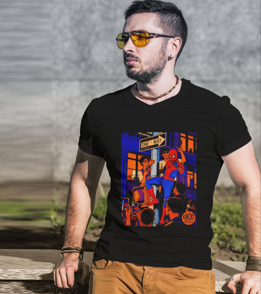 Spider Man One Way New York Knicks Mexico Dept Of Transportation T-Shirt
