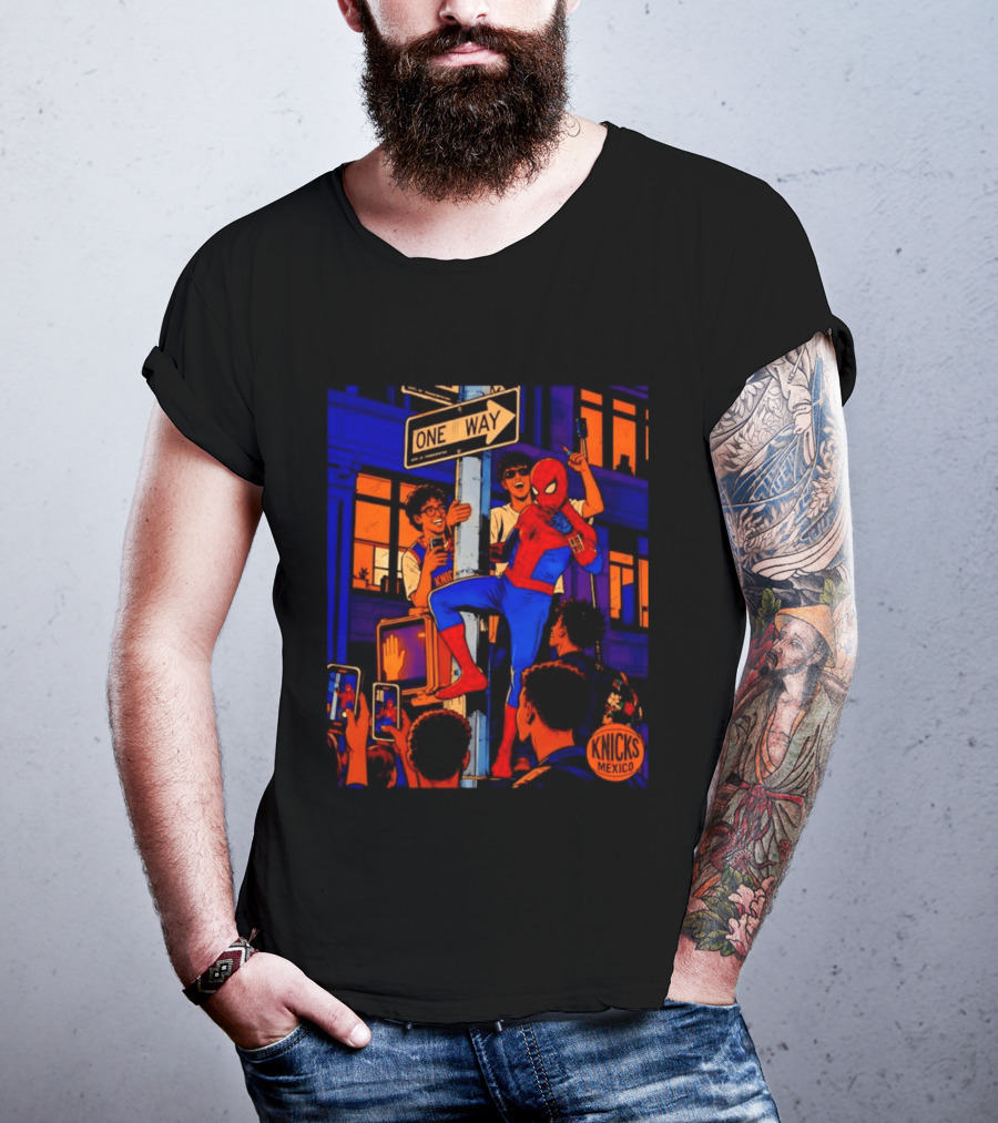 Spider Man One Way New York Knicks Mexico Dept Of Transportation T-Shirt