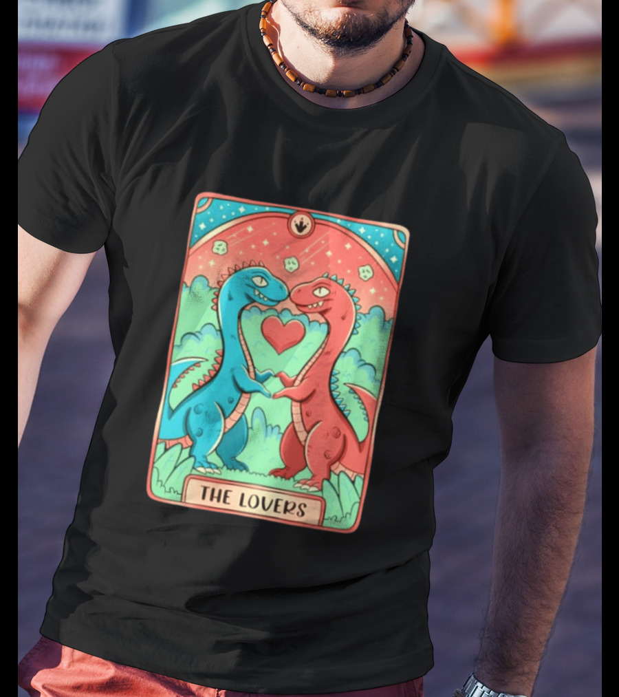 The Lovers Dinosaur Couple Tarot Card Romantic Prehistoric Valentine T-Shirt