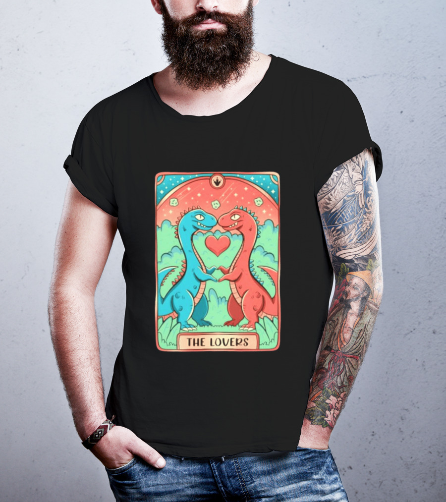 The Lovers Dinosaur Couple Tarot Card Romantic Prehistoric Valentine T-Shirt