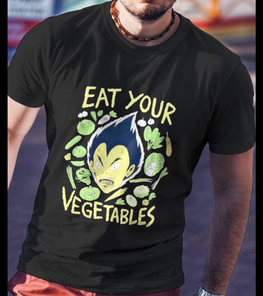 Vegeta Dragon Ball Z Eat Your Vegetables Anime Character Surrounded By Vegetables T-Shirt