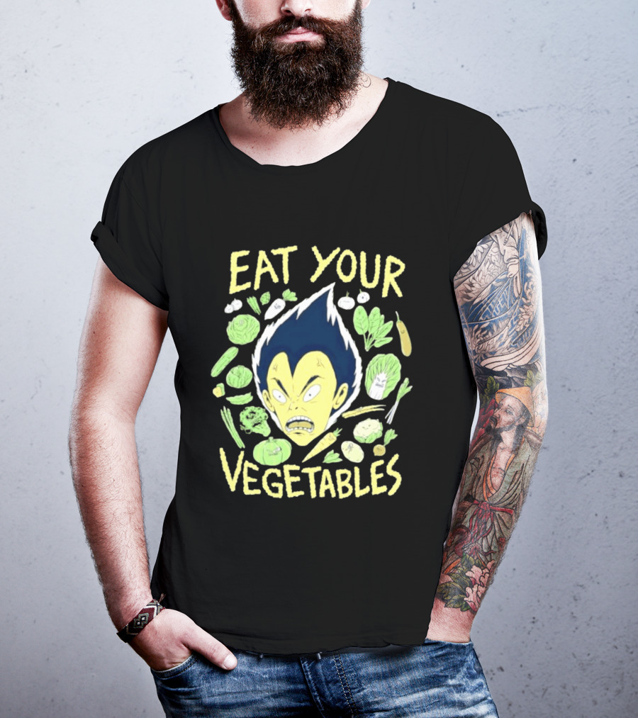 Vegeta Dragon Ball Z Eat Your Vegetables Anime Character Surrounded By Vegetables T-Shirt