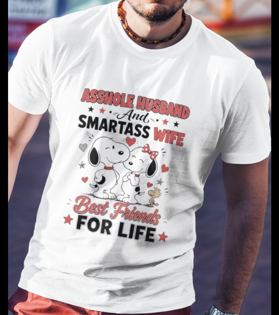 Asshole Husband Smartass Wife Best Friends For Life Peanuts Snoopy Woodstock Kissing T-Shirt