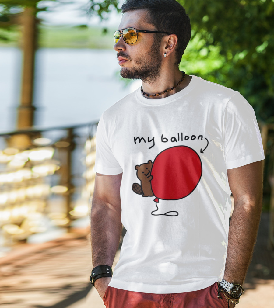 Beaver My Balloon Cartoon Animal Drawing T-Shirt